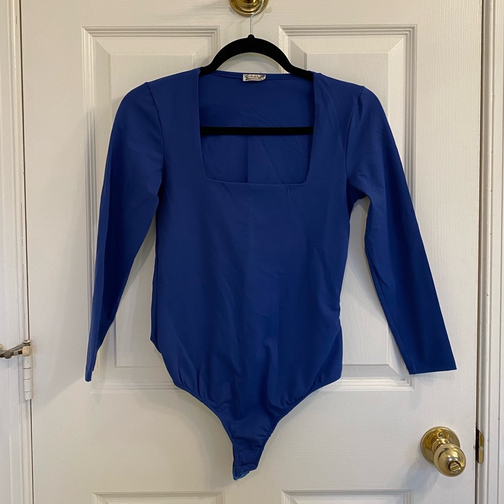 Free People Royal Blue 3/4 Sleeve Bodysuit